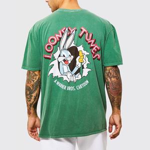 เสื้อยืดผู้ชายโอเวอร์ไซส์ฟอกสีลายกรดสไตล์วินเทจผ้าคอตตอนพิมพ์ลาย100% แบบดิจิตอลผ้าหนาทึบ - Product Image 2