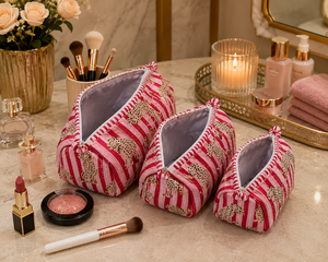 Bolsa de Cosméticos de Algodón a Rayas Vintage Le Souvenirs, Cierre de Cremallera, Tamaño Mediano, Resistente al Agua, Ecológica, para Guardar Maquillaje y Viajes - Product Image 3