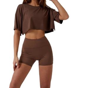 Camiseta recortada de verano para mujer, Top corto de cuello redondo ecológico holgado de algodón de calidad directo de fábrica - Product Image 4