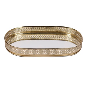 Oval <b>Mirrored</b> Storage <b>Tray</b> With Gold Plated Edge Modern Luxury Design For Table Use - Product Image 5