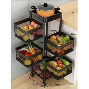 5 Tier Square Trolley Basket Rack <b>Kitchen</b> <b>Storage</b> - Product Image 3