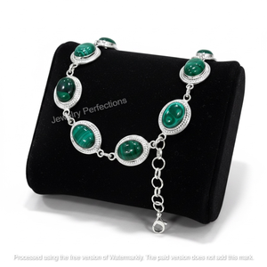 Latest Fashion Women's Brass Silver Plated Adjustable Chain Link <b>Bracelet</b> Malachite Crystal Oval Cut Channel Setting Trendy - Product Image 2
