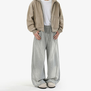 กางเกงวอร์มขาบานทรงหลวมสไตล์วินเทจสำหรับผู้ชายและผู้หญิง ผ้าฟลีซฟอกสีแบบ OEM สั่งทำพิเศษ แต่งแถบข้าง ทรงโอเวอร์ไซส์ ผ้าฝ้าย 100% - Product Image 2