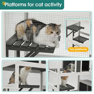 Casetta per Gatti a 3 Piani in Legno per Interni/Esterni con 4 Piattaforme e 2 Porte, Recinto e Box Riposo per 1-3 Gatti, Arredamento per Animali Domestici - Product Image 5