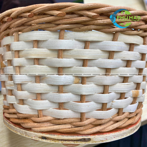 Panier de rangement pour pain en rotin, panier en osier avec base en bois pour la cuisine et le service à table, artisanat vietnamien, décoration de table à manger - Product Image 2