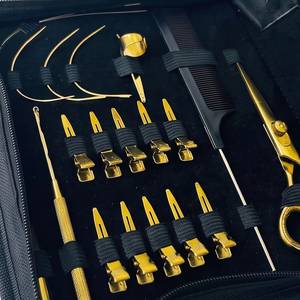 Kit d'outils professionnels pour extensions de cheveux Morje Surgical en métal plaqué or avec pinces, aiguilles à crochet, boucles et étui de rangement - Product Image 5