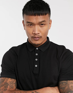 Polo en coton Oxford noir à manches courtes pour homme, couleur unie, style décontracté, boutonné, coupe classique, tissu tissé anti-plis - Product Image 2
