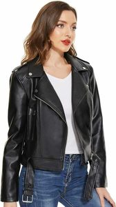 Oversized <b>Black</b> Leather Jacket Women Girls Leather Biker Jacket Bomber Women's Casual <b>Windbreaker</b> Zipper Coat Jackets - Product Image 2