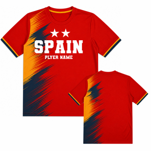 เสื้อเชียร์ฟุตบอลสไตล์สเปน ปี 2026 เสื้อยืดเฉลิมฉลองแฟนสเปน เสื้อยืดแฟนบอลแบบสั่งทำได้ แห้งเร็ว เสื้อผ้ากีฬาสำหรับทุกเพศ - Product Image 2