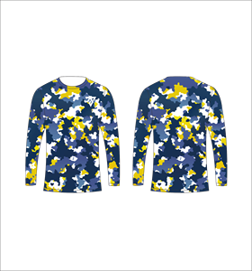 Camiseta de Manga Larga para Hombre, Color Azul Marino y Amarillo Camuflaje, Diseño Abstracto Azul y Blanco, Cuello Redondo, Estilo Casual, Ropa Deportiva, para Gimnasio - Product Image 1
