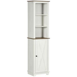 Armadietto bagno alto bianco casale con porta regolabile 15.5x11.75x63 mobili in stile fattoria - Product Image 1