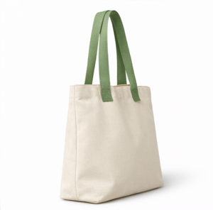 Long Handle Custom Printed Cotton Canvas Tote <b>Bag</b> Large Size Shopping <b>Bag</b> With Green Handles And Tassel Detail - Product Image 5