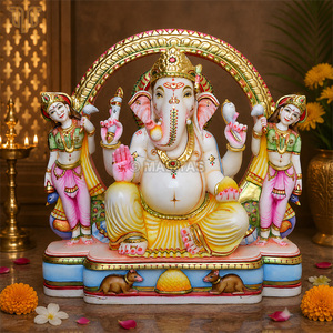 Pure Marble Ganesha with Riddhi Siddhi Statue 18" inch | Handcrafted Lord Ganesha Idol | Premium White Marble Ganpati Murti - Product Image 1