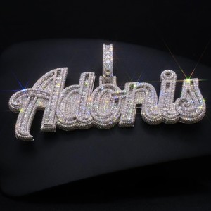 Colgante de Letra Cursiva Personalizado con Diamante Moissanita VVS, Plata S925, Oro Sólido de 9k, 10k, 14k, 18k, con Incrustaciones de Diamantes - Product Image 6