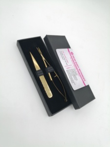 Gold Plated Eyebrow Tweezers Stainless Steel Pointed Tip Tweezer With Eyebrow Hair <b>Trimming</b> Spring Scissor & Card Box Packaging. - Product Image 6