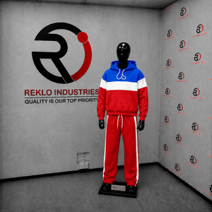 <b>Men</b>’s Red Blue <b>White</b> Color Block Tracksuit Premium Pullover Hoodie And <b>Jogger</b> Pants Set Casual Streetwear Athletic Sports Outfit - Product Image 3