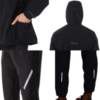Ensemble de survêtement coupe-vent à capuche pour homme, avec logo personnalisé, veste zippée intégrale et pantalon, noir uni, tenue de sport d'extérieur, saison automne