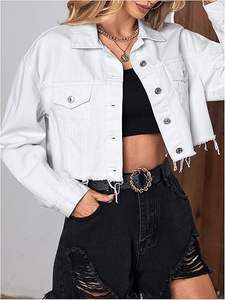 Veste en jean pour femme, hiver, unie, avec logo, respirante, tricotée, à ourlet brut, manches longues, boutonnée, avec poches, coupe classique - Product Image 4