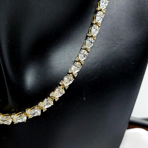 Women's Pear and round Cut Diamond <b>Necklace</b> Channel Setting Classic Style Everyday Wear <b>Gold</b> Chain Jewelry - Product Image 1