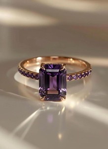 Bague en améthyste, argent sterling 925, plaqué or 14 carats, pierre de naissance de février, cadeau pour maman, bague de voyage - Product Image 1