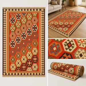 Ardabil Style Kilim Rug Traditional <b>Wool</b> Design Artisan <b>Crafted</b> Vintage Home Decor Area Rug Handwoven Carpet - Product Image 3