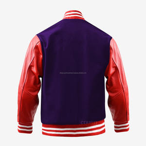 Artículo más exigente 2025 Cuerpo de lana de alta calidad Mangas de cuero Parche bordado Letterman Varsity Jacket con 2 bolsillos laterales - Product Image 2
