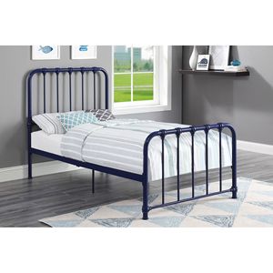 Letto singolo con piattaforma in metallo con finitura blu, letto in una scatola - Product Image 1