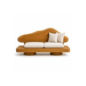 ARTERRA Luxury Modern Teak <b>Wood</b> <b>Sofa</b> Unique Curved Backrest Premium Villa Lobby Living Room Accent Couch - Product Image 1