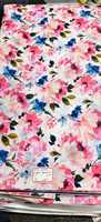 Tissu pour sac d'été Blossom Breeze 100% polyester imitation lin, motif floral, toucher doux, rose éclatant