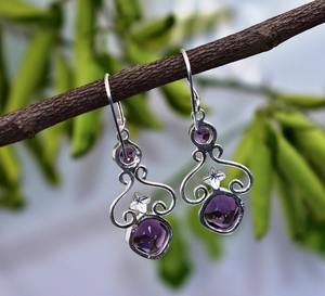 African Amethyst Sterling <b>Silver</b> <b>Earrings</b> Two Stone Boho <b>Dangle</b> <b>Earrings</b> Handmade Gemstone Jewelry Gift for Women - Product Image 4