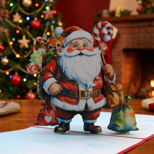 Custom 3D <b>Paper</b> Santa Pop up Greeting Card <b>Handmade</b> Offset Printed Holiday Card 15 cm X 15 cm for Christmas Viet-craft Vietnam - Product Image 1