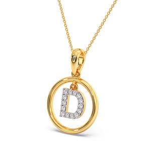 Collier pendentif en or avec lettre initiale D suspendue dans un cercle de diamants - Product Image 2