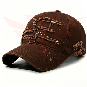 Gorra de Béisbol Masculina de 6 Paneles, Diseño Desgastado y Roto, 100% Poliéster, Estilo Vintage, Bordado 3D, Hebilla Dorada de Cobre, Ajustable en la Parte Trasera - Product Image 5