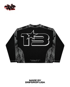 Grey Camo Division Sports Jersey Shorts Set | Oversized <b>Long</b> Sleeve Top & Shorts | Streetwear <b>Matching</b> Set OEM - Product Image 3