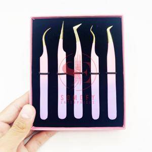 Haute qualité en acier inoxydable 90 degrés Volume extension de cils pince à épiler résultats optimaux beauté fibre applicateur incurvé - Product Image 5