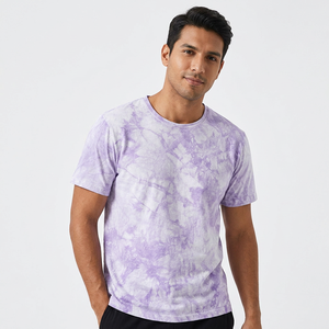Men's <b>Tie</b>-Dye Short Sleeve T-Shirt O-Neck Regular Fit Casual <b>Knitted</b> Purple White Patterned Summer Wear - Product Image 6