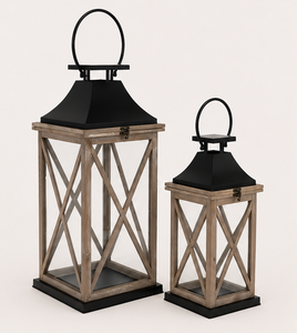 <b>Set</b> of 2 Whitewash Wood <b>Lanterns</b> Farmhouse Decorative Candle Holders for Indoor Outdoor Home Decor Vintage Patio Accents - Product Image 3