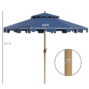 Ombrellone da Giardino e Spiaggia 2,5m e 2,7m con Pulsante di Inclinazione e Manovella Blu Scuro - Product Image 3