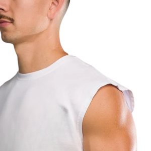 Men's White & <b>Navy</b> Blue Relaxed Fit Sleeveless T-Shirt Raw Hem Workout Tank Casual Athletic Training Gym Street Style <b>Top</b> - Product Image 6