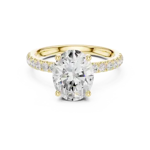 unisex eighteen karat solid gold oval cut diamond <b>ring</b> <b>two</b> carat lab grown <b>stone</b> with hidden halo accent fine engagement - Product Image 1