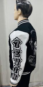 Shuja Sports Team Saints Varsity <b>Jacket</b> <b>Black</b> White Embroidered Letterman Style Unisex Preppy College 100% Wool Windproof Front - Product Image 4