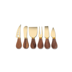 Juego de cuchillos para queso de estilo moderno con mangos de madera de acacia y hojas de acero inoxidable negro, elegantes herramientas para servir queso en la cocina. - Product Image 6