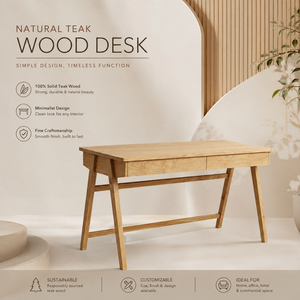 Indonesian Teak Desk Manufacturer OEM ODM Custom Timber Writing <b>Table</b> with Drawers for Wholesale Importers Private Label Brands - Product Image 1