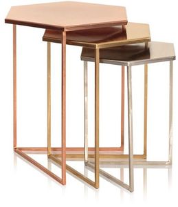 Juego de mesas nido contemporáneas de hierro con tapa de vidrio para muebles de lujo y decoración de interiores - Product Image 3