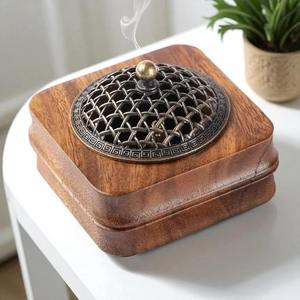 Custom Wooden Incense Censer Holder With Intricate Cutout Pattern And Metal Insert For Aromatherapy Yoga And Spiritual Use - Product Image 1