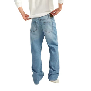 Jean en denim bleu pour homme, coupe droite, tissu extensible confortable et tendance, fermeture éclair, 5 poches, jean original pour homme. - Product Image 3