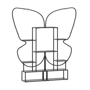 Set di 2 Supporti per Piante a 6 Livelli in Metallo Nero a Forma di Farfalla con Ganci e Piedini Regolabili per Vasi e Fioriere - Product Image 4