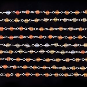 Chaîne de chapelet en argent sterling 925 avec perles rondes facettées en cornaline naturelle, fil enroulé, chaîne à maillons en pierres précieuses pour la fabrication de bijoux en gros - Product Image 1