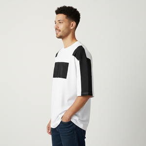 Camiseta de Hombre de Algodón Grueso con Logotipo Impreso en DTG Personalizado, Corte Holgado, Bloques de Color, Ropa Casual, Camiseta Moderna para Hombre - Product Image 2