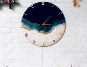 Round Resin Quartz Wall <b>Clock</b> Coastal Marble Look Roman Numeral Needle Display Antique Style Living Room Decor - Product Image 4